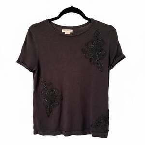 Tommy Bahama Silk Blend Beaded Floral Short Sleeve Sweater